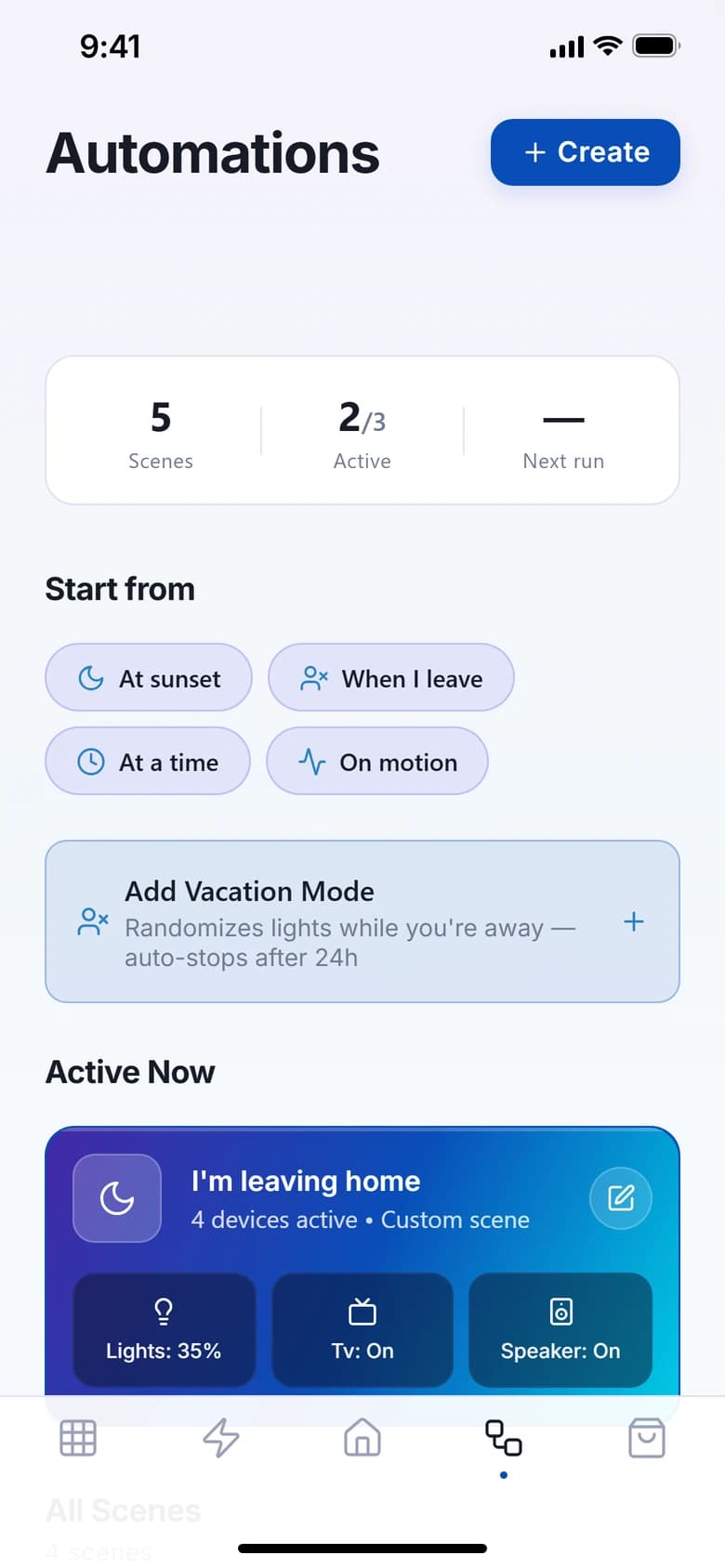 VeaHome automations screen in light mode