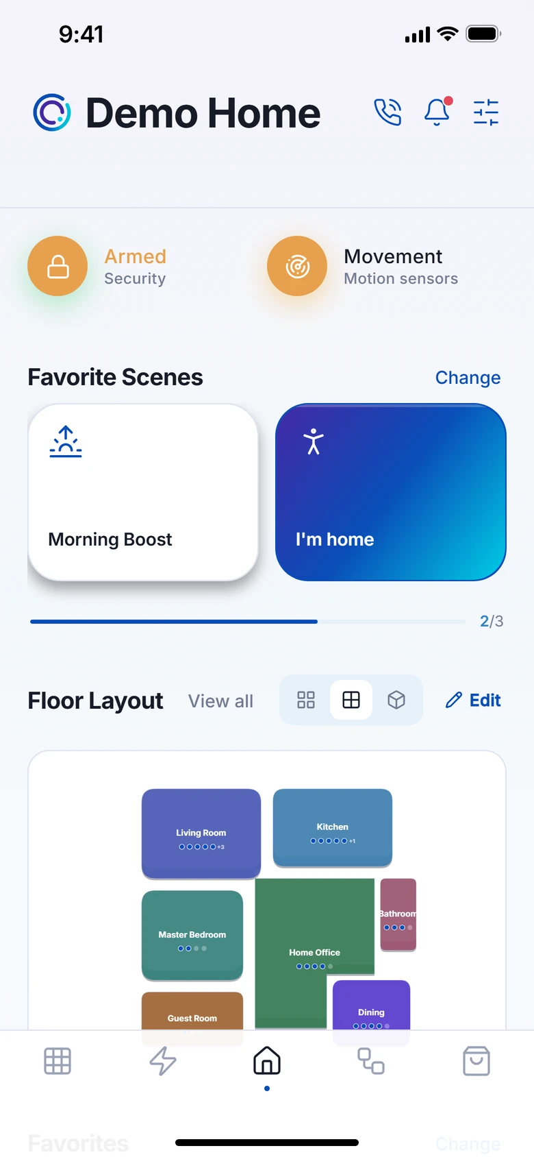 VeaHome home screen in light mode