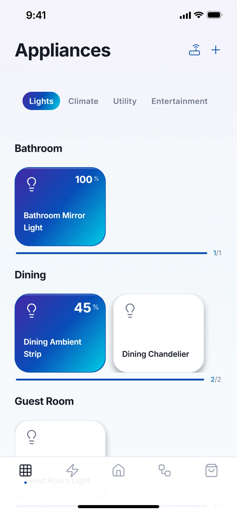 Appliances organised by room. Actual app capture in demo mode.